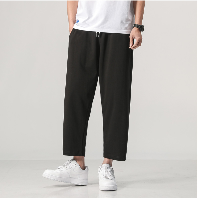 夏装新款男士针织纯色运动裤潮流百搭宽松休闲散口八分裤沙滩裤