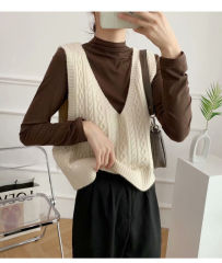 2021 spring and Autumn New Korean versatile short knitted sweater women's Retro slim double V-neck sleeveless vest