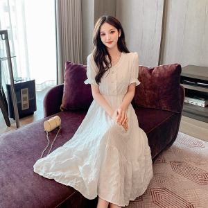 RM15245#夏季新款气质连衣裙桔梗法式收腰显瘦仙女白色连衣裙