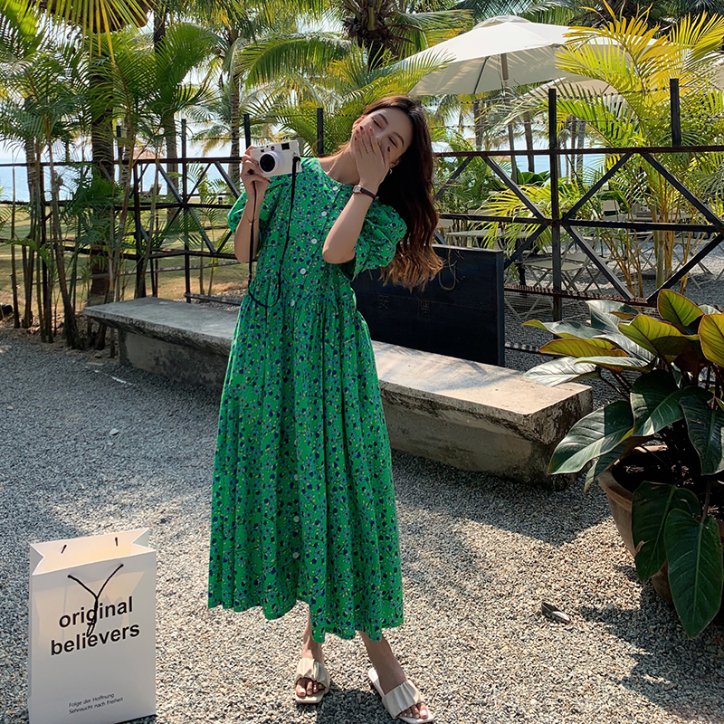 实拍~大码女装夏季碎花宽松连衣裙夏天胖mm中长款显瘦短袖裙子