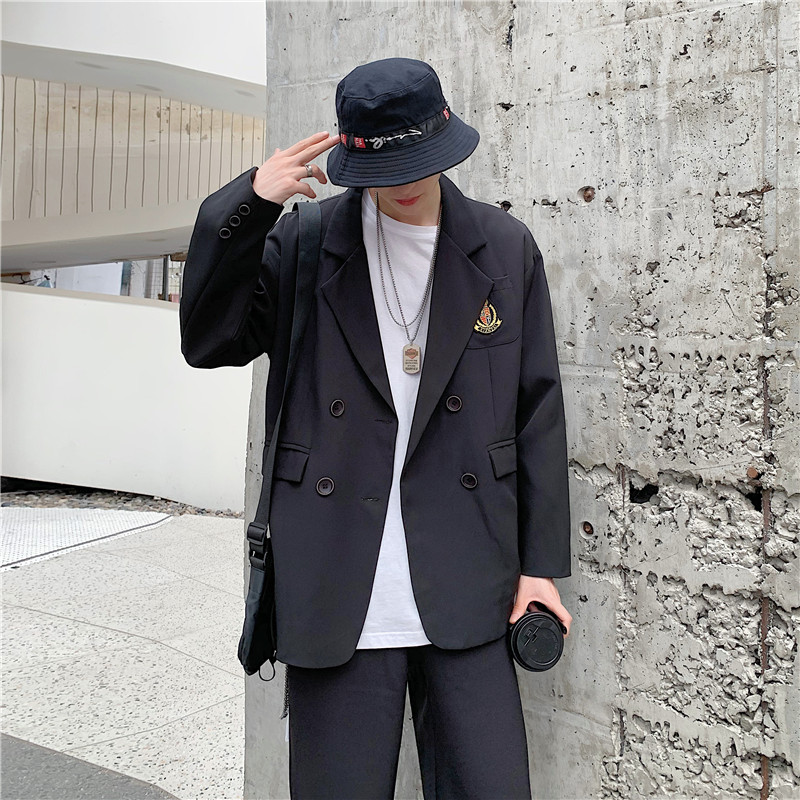 休闲西装外套男宽松dk制服上衣韩版潮流春季男士徽章雅痞帅小西服