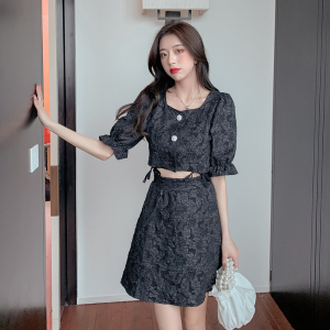 TR44499# 夏季韩版新款时尚显瘦短款上衣+A字半身裙连衣裙两件套套装 服装批发女装批发服饰货源