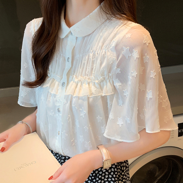 RM3651#夏季新款韩版荷叶袖设计感小众上衣女短袖雪纺衫女