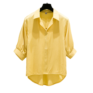 RM4595#200斤胖mm大码女装遮肚子雪纺衫纯色洋气宽松显瘦半袖衬衫小衫