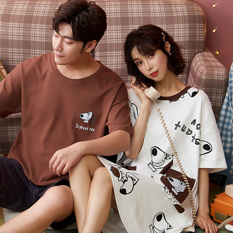 2021夏季新款情侣睡衣短袖短裤套头卡通印花休闲青年家居服套装