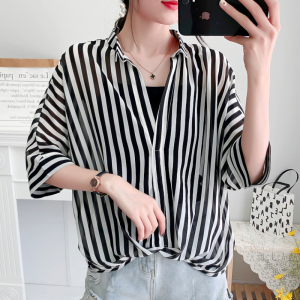 RM5114#夏装宽松雪纺衫蝙蝠袖藏肉显瘦衬衫女防晒衣上衣+内搭背心