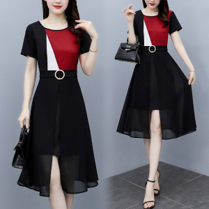 RM6944#新款拼接时尚温柔连衣裙子气质修身小黑裙收腰显瘦