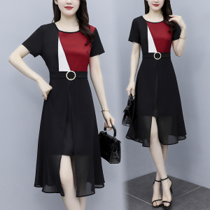 RM6944#新款拼接时尚温柔连衣裙子气质修身小黑裙收腰显瘦
