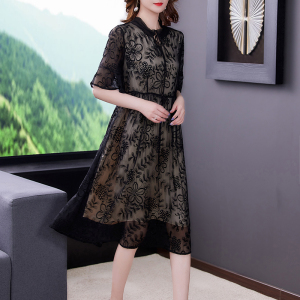 RM3293#桑蚕丝连衣裙高贵优雅气质茶歇裙 新款夏装裙子