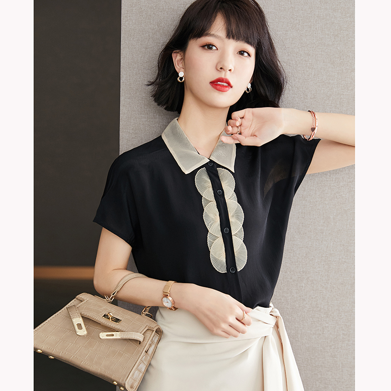 已出货实拍衬衫女装2021夏季新款方领短袖上衣设计感小众宽松衬衣