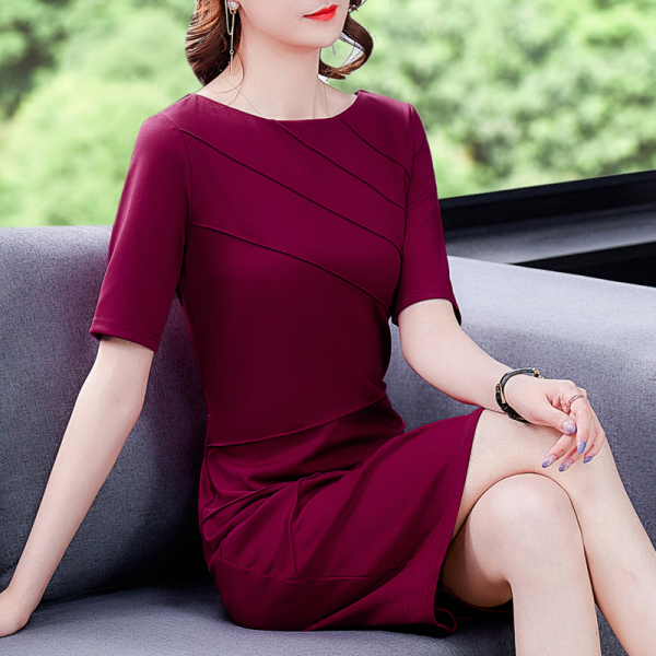 RM3676#新款短袖连衣裙职业通勤OL风中长款修身显瘦气质包臀裙女
