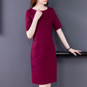 RM3676#新款短袖连衣裙职业通勤OL风中长款修身显瘦气质包臀裙女