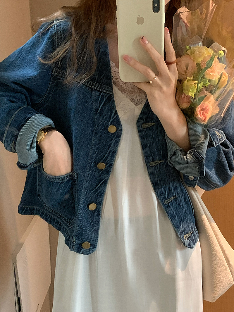 实价实拍三标齐韩版宽松显瘦牛仔外套女短款长袖牛仔服