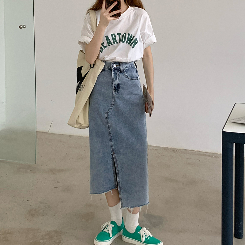 实价实拍三标齐设计小众不规则牛仔半身裙中长裙