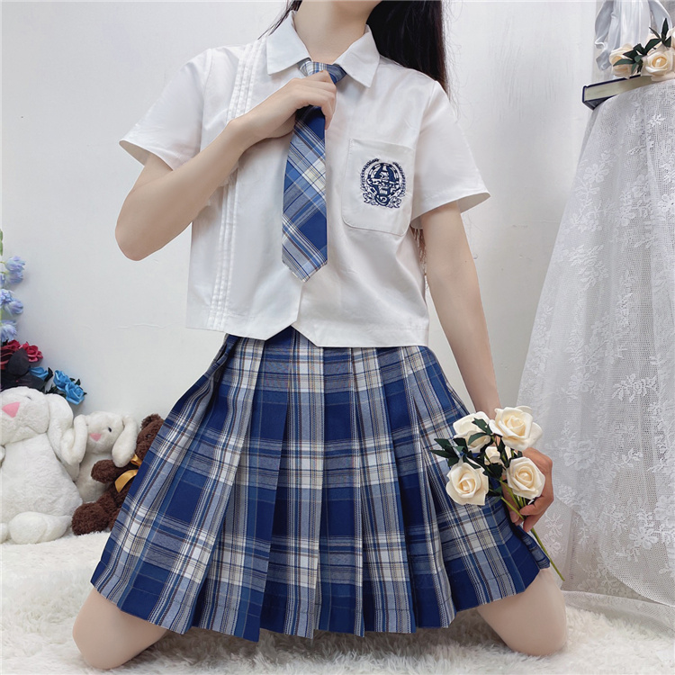 实拍现货咩呀jk制服jk格裙皓海刺绣白衬衫套装女学院风