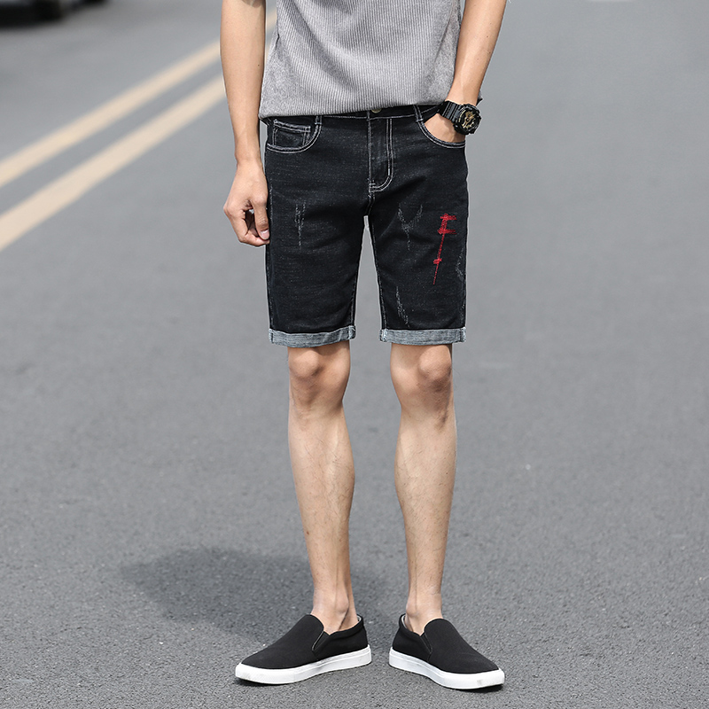 2021年春夏五分牛仔裤男破洞男士韩版修身小脚短裤男