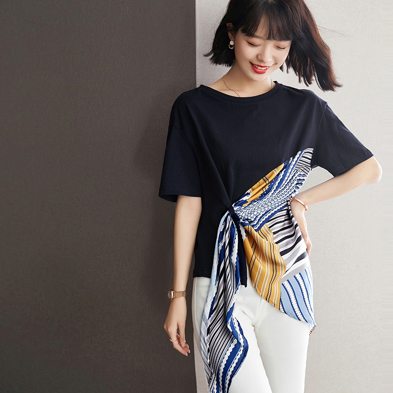 已出货 实拍#2021新品宽松短袖女ins潮短款上衣设计感T恤