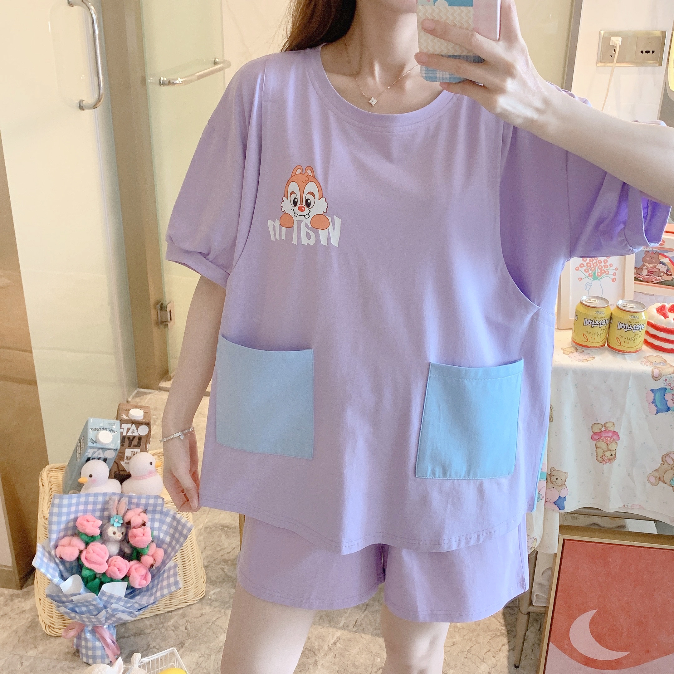 717家居服夏季短袖月子服产后孕妇哺乳睡衣产妇喂奶家居服6535棉