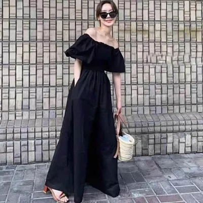 泡泡袖连体裤套装女夏棉麻垂感高腰阔腿裤薄洋气质连体衣