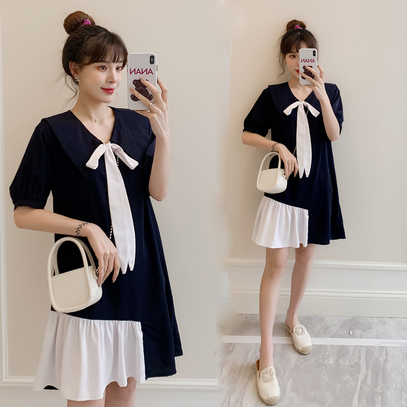 实拍胖妹妹大码女装连衣裙学院风夏季短袖新款200斤裙胖妹妹宽松