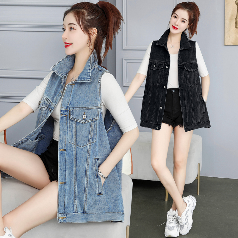实拍2021夏季百搭牛仔马甲女宽松显瘦水洗马夹外套无袖背心坎肩