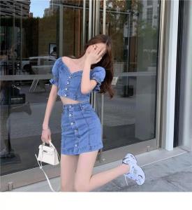 PS45760# 韩版时尚牛仔套装女夏新款潮牌半身裙两件套洋气减龄ins潮