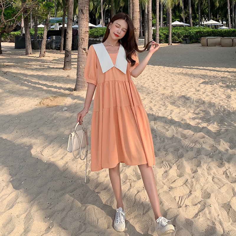 实拍~大码女装夏季雪纺宽松连衣裙夏天胖mm中长款显瘦短袖裙子
