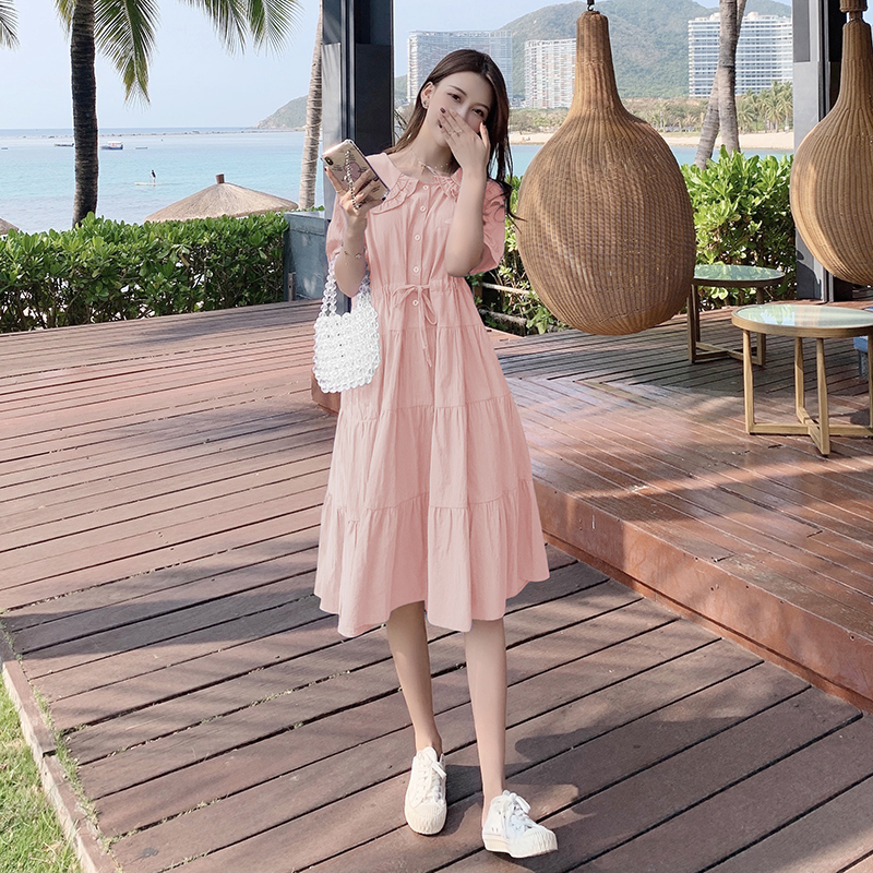 实拍~大码女装夏季棉麻宽松连衣裙夏天胖mm中长款显瘦短袖裙子