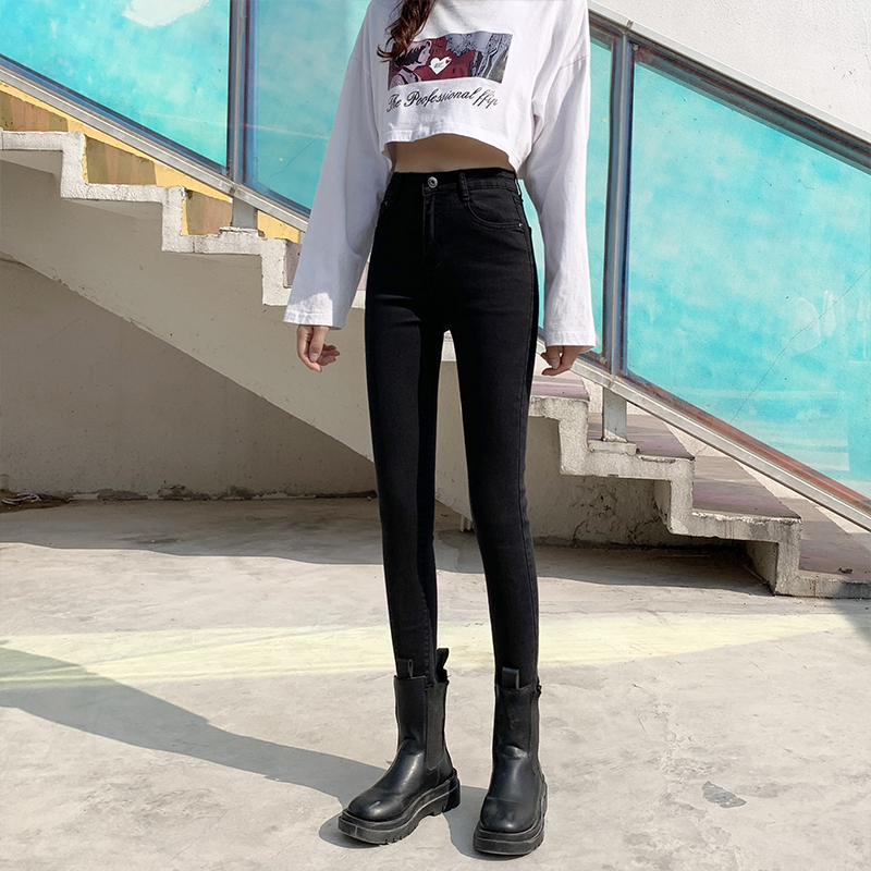 高腰牛仔裤女夏季新款韩版显瘦薄款女士紧身小脚裤修身长裤子