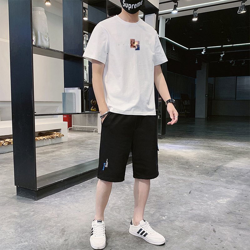 新款夏季套装男潮牌潮流短袖t恤搭配帅气青少年运动休闲衣服套装