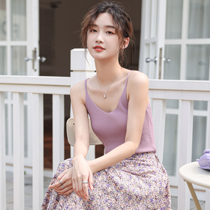 10色纯色针织吊带修身洋气外穿百搭无袖v领打底针织衫心机内搭