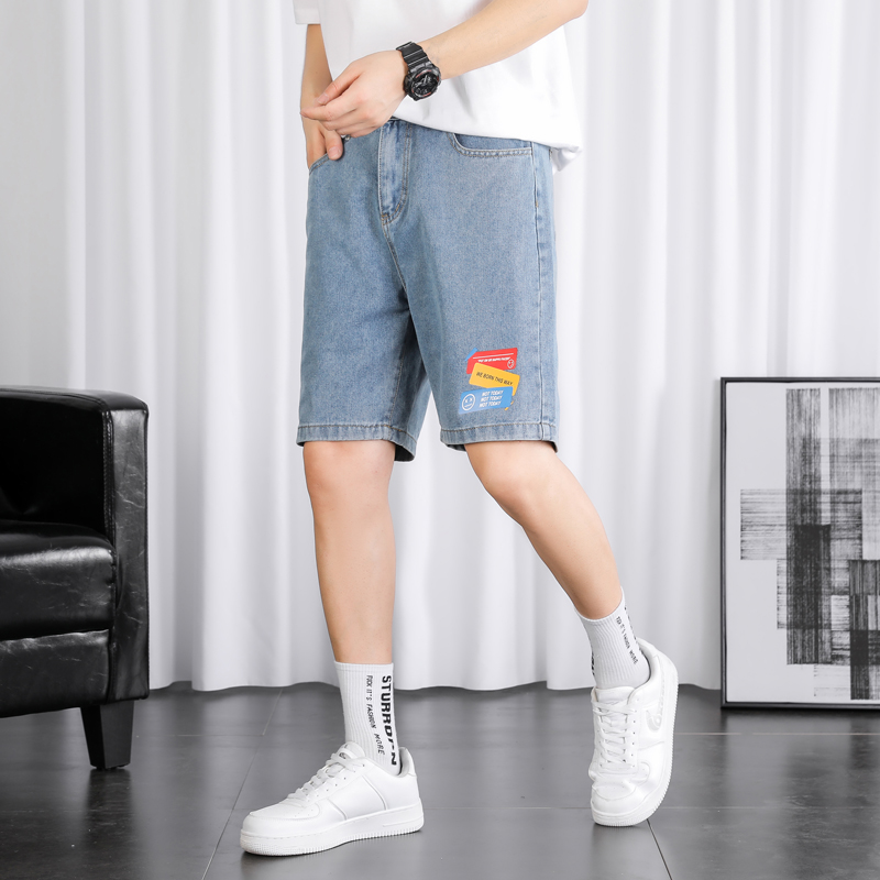 2021夏季新款牛仔学院风青年百搭短裤外穿港风潮流印花时尚五分裤