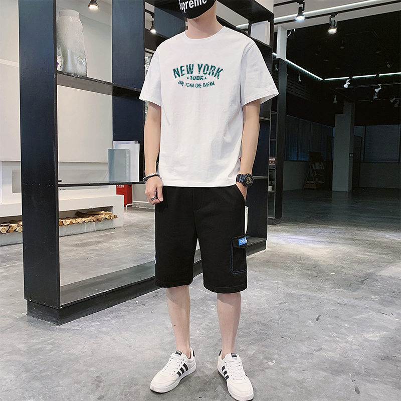 夏季新款潮牌经典时尚潮男帅气短裤加纯棉宽松韩版套装两件套
