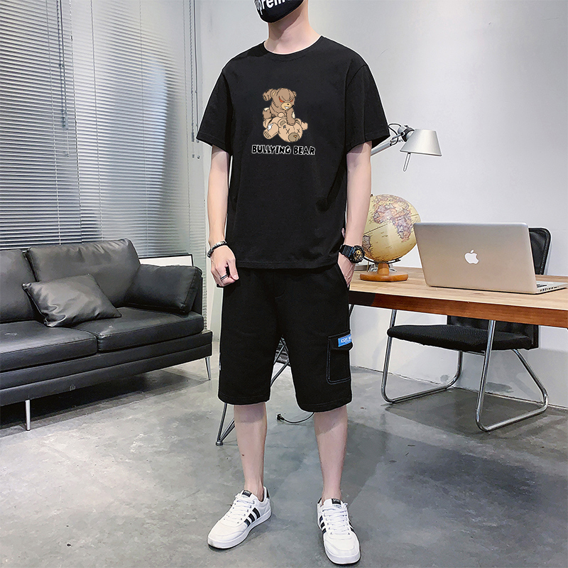 夏季新款潮牌经典时尚潮男帅气短裤加纯棉宽松韩版套装