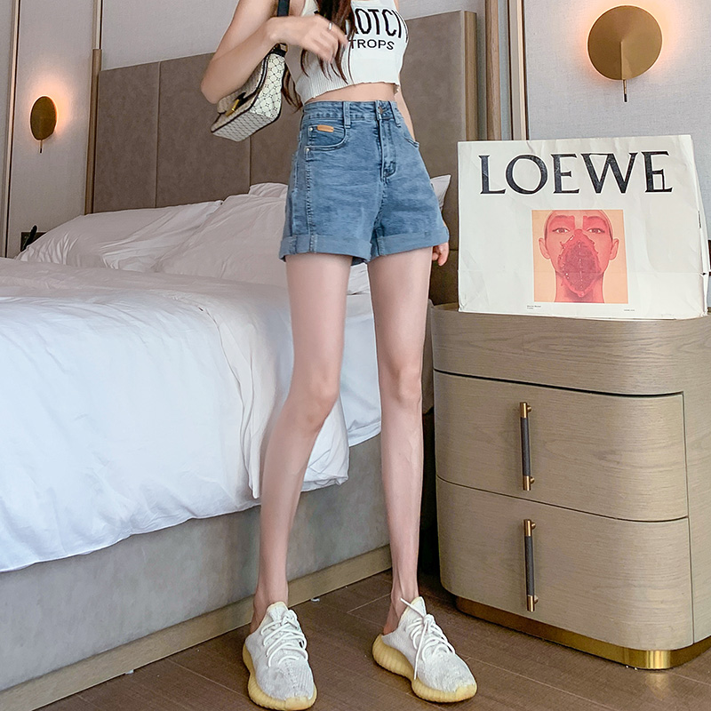 实拍牛仔短裤女夏季薄款高腰显瘦宽松a字热裤2021新款超短裤潮ins