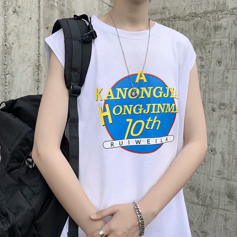 实拍运动背心外穿男ins夏季宽松情侣坎肩坎袖无袖t恤个性砍袖潮流