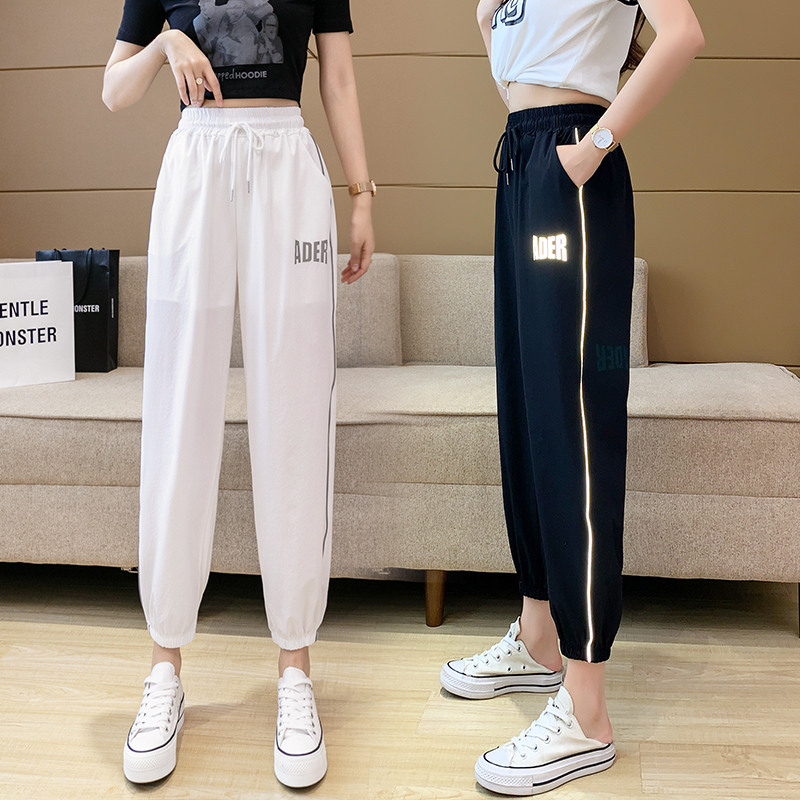 运动裤女2021夏季新款反光条薄款哈伦裤高腰显瘦速干裤休闲裤女潮