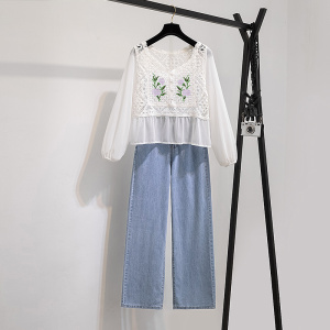 Two piece wide leg pants with high waist and thin appearance