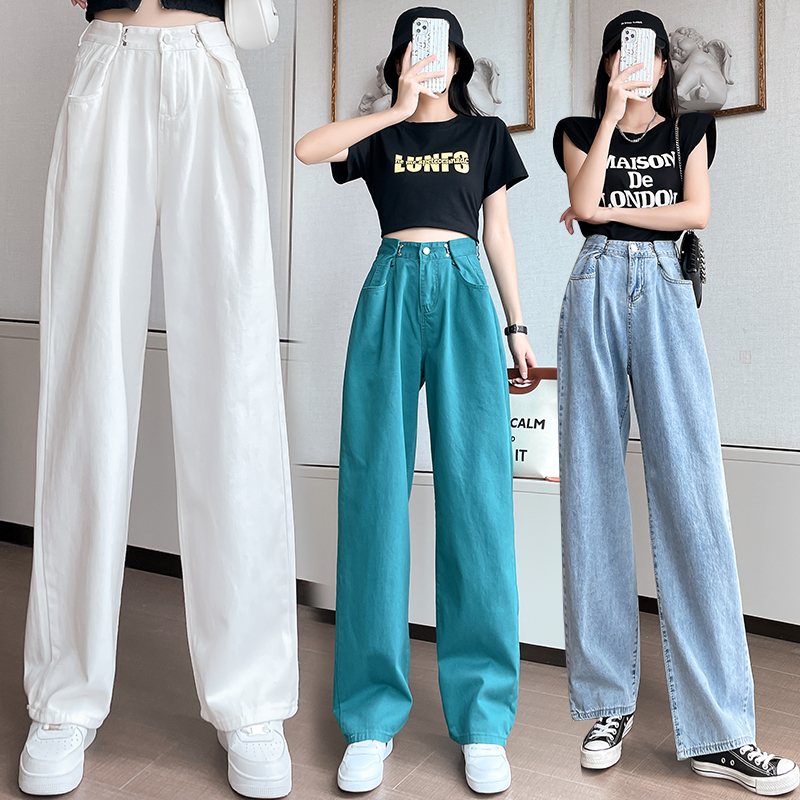 高腰阔腿牛仔裤女2021年新款夏天薄款宽松显瘦设计感直筒拖地裤子
