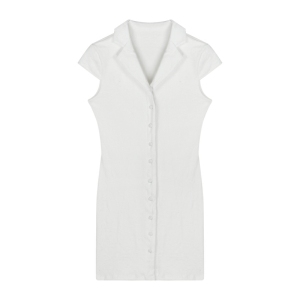 PS20594# polo领针织连衣裙紧身显瘦包臀短裙女夏季新款白色长袖裙子 服装批发女装直播货源