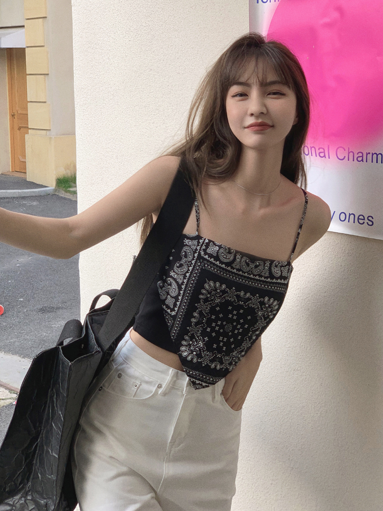 实拍 2021夏季内搭吊带女设计感小众外穿ins印花打底辣妹穿搭背心
