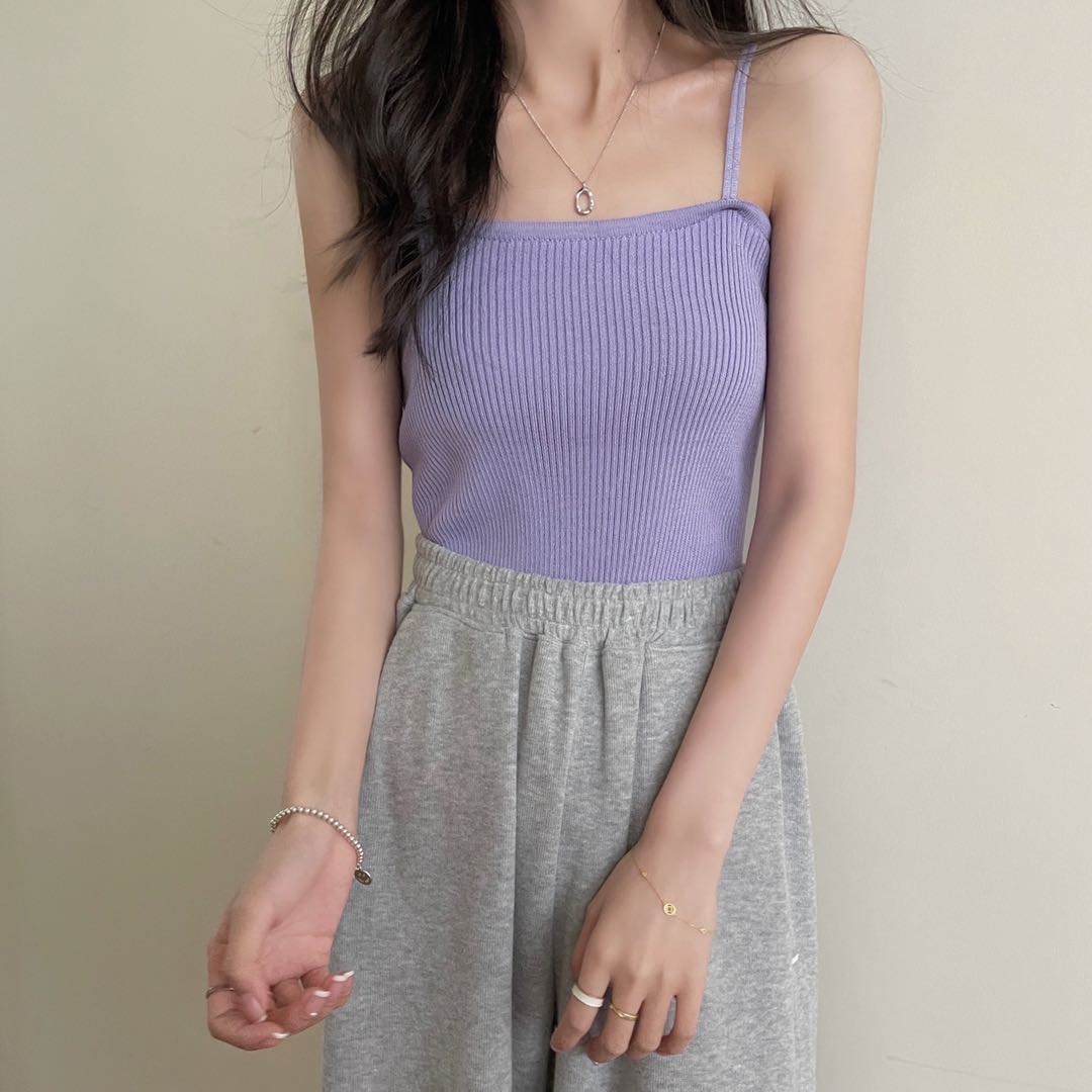 实拍实价~控3 韩版新款修身百搭显瘦双肩带针织吊带小背心女