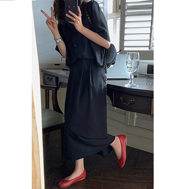 BingDaily时尚休闲套装女2021春夏韩版衬衫+半身长裙子洋气两件套
