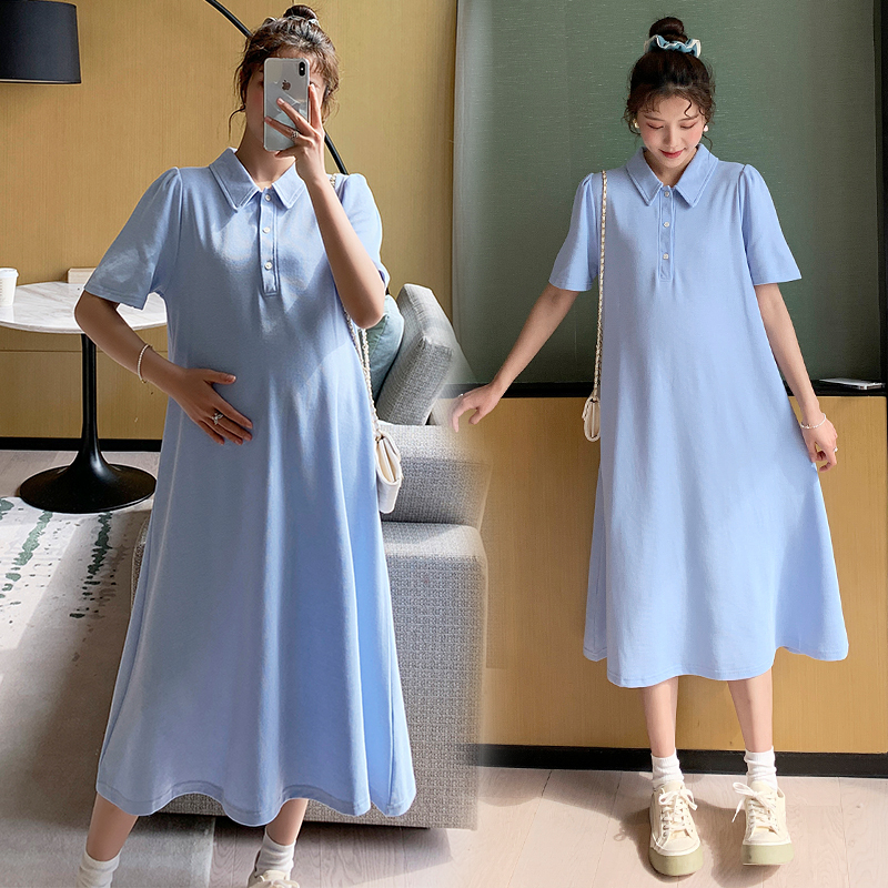 实拍现货2021夏季新款孕妇纯色简约时尚可开扣哺乳舒适网红POLO裙