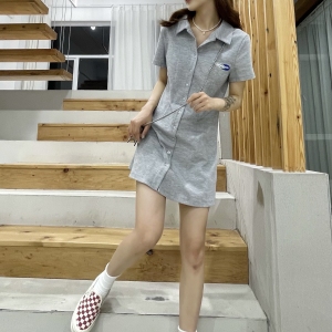 PS36254# 白色polo连衣裙女夏季领衫短裙纯欲风气质小裙子辣妹t恤裙