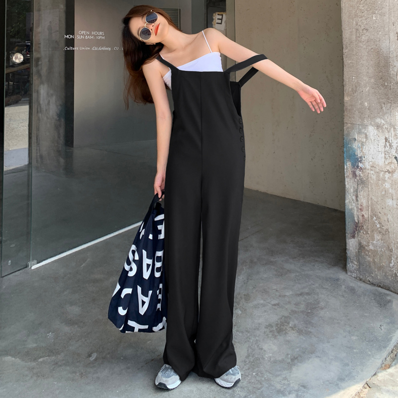 2021夏季新款韩版宽松休闲薄款连体拖地裤 减龄时尚显瘦百搭长裤