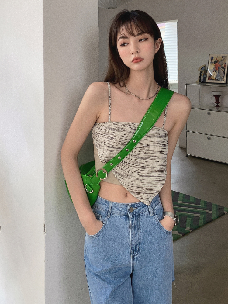 实拍假两件吊带背心女夏季设计感小众蝴蝶结绑带辣妹内搭外穿上衣