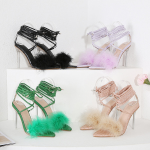Plush sandals crystal heel with Roman style
