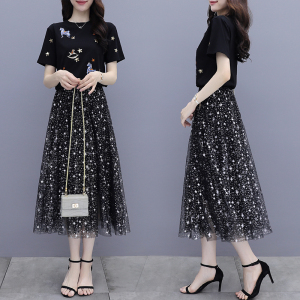 PS15877# 夏季新款显瘦减龄时髦洋气网纱半身裙两件套装裙子甜美 服装批发女装直播货源