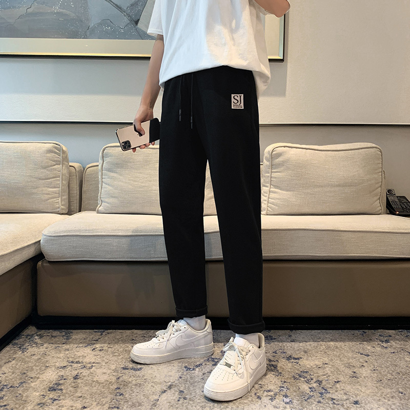 实拍裤子男士夏季薄款韩版百搭九分工装运动西裤直筒宽松休闲长裤
